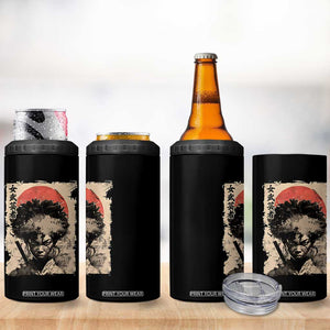 African American Female Samurai Warrior 4 in 1 Can Cooler Tumbler Japanese Art Black Onna Bugeisha TS11 Print Your Wear
