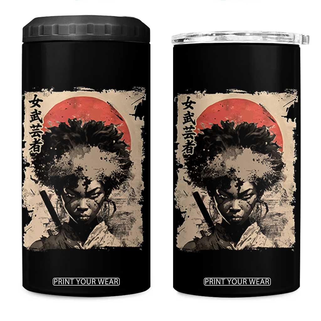 African American Female Samurai Warrior 4 in 1 Can Cooler Tumbler Japanese Art Black Onna Bugeisha TS11 One Size: 16 oz Black Print Your Wear