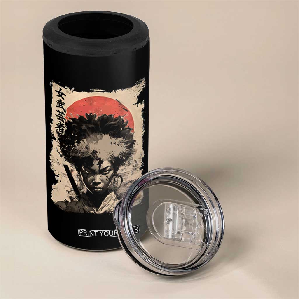 African American Female Samurai Warrior 4 in 1 Can Cooler Tumbler Japanese Art Black Onna Bugeisha TS11 Print Your Wear