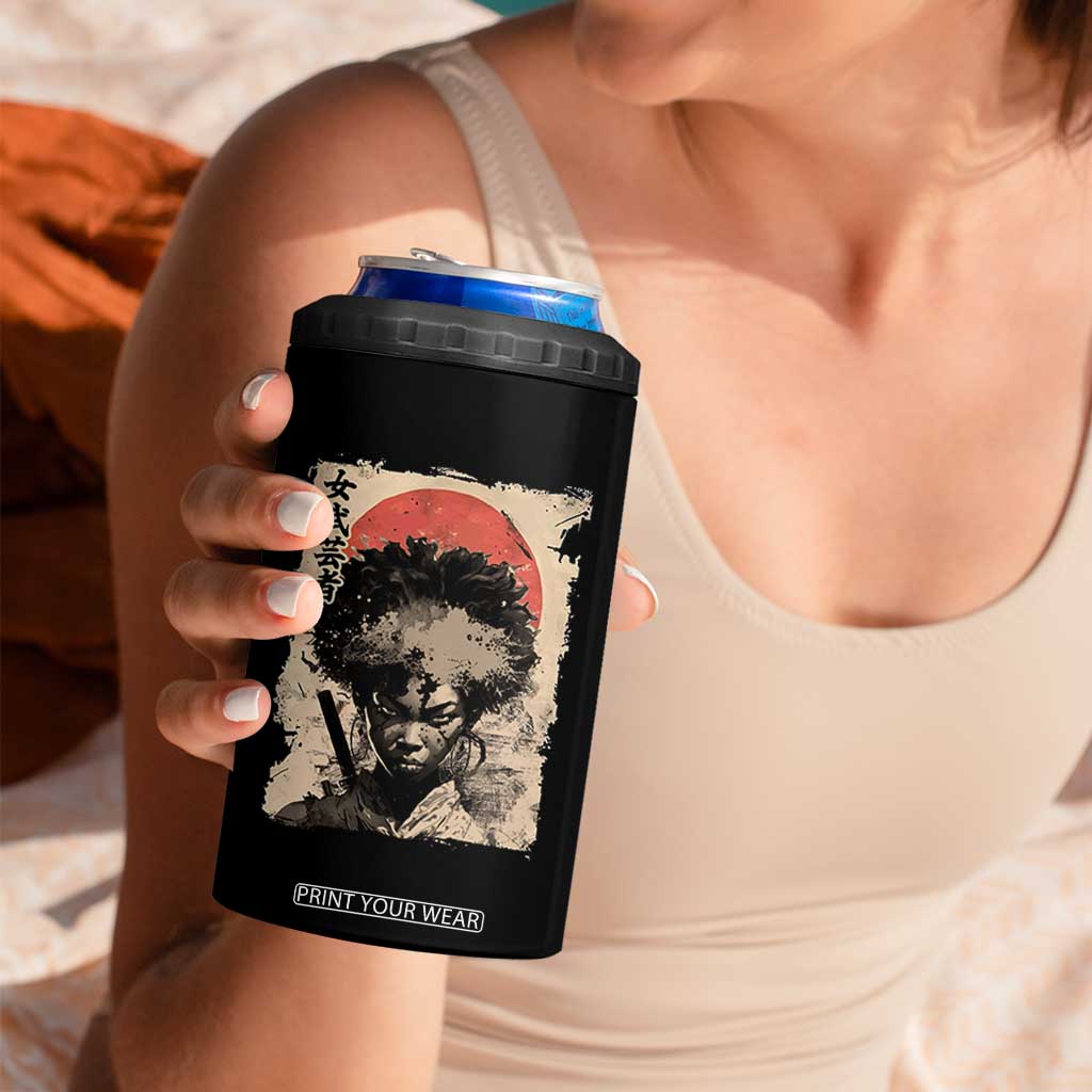 African American Female Samurai Warrior 4 in 1 Can Cooler Tumbler Japanese Art Black Onna Bugeisha TS11 Print Your Wear