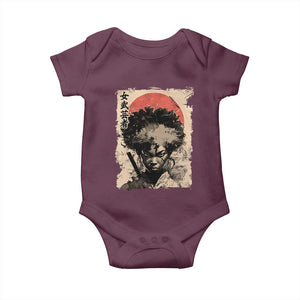 African American Female Samurai Warrior Baby Onesie Japanese Art Black Onna Bugeisha TS11 Maroon Print Your Wear