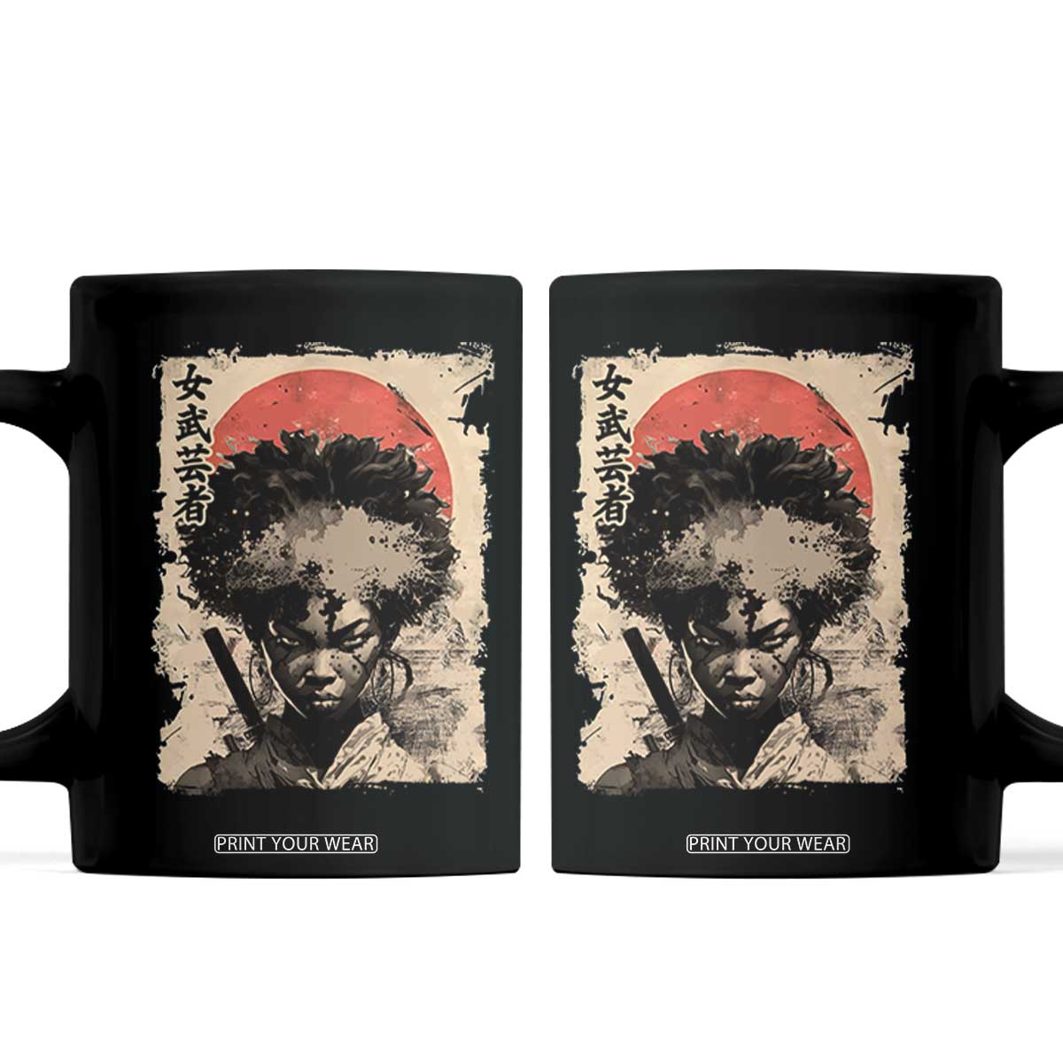 African American Female Samurai Warrior Coffee Mug Japanese Art Black Onna Bugeisha TS11 Black Print Your Wear