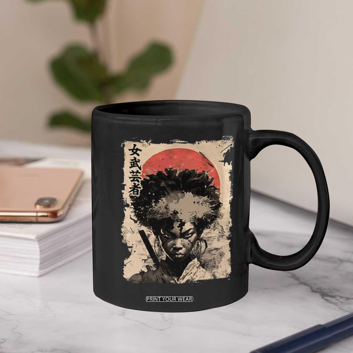 African American Female Samurai Warrior Coffee Mug Japanese Art Black Onna Bugeisha TS11 Print Your Wear