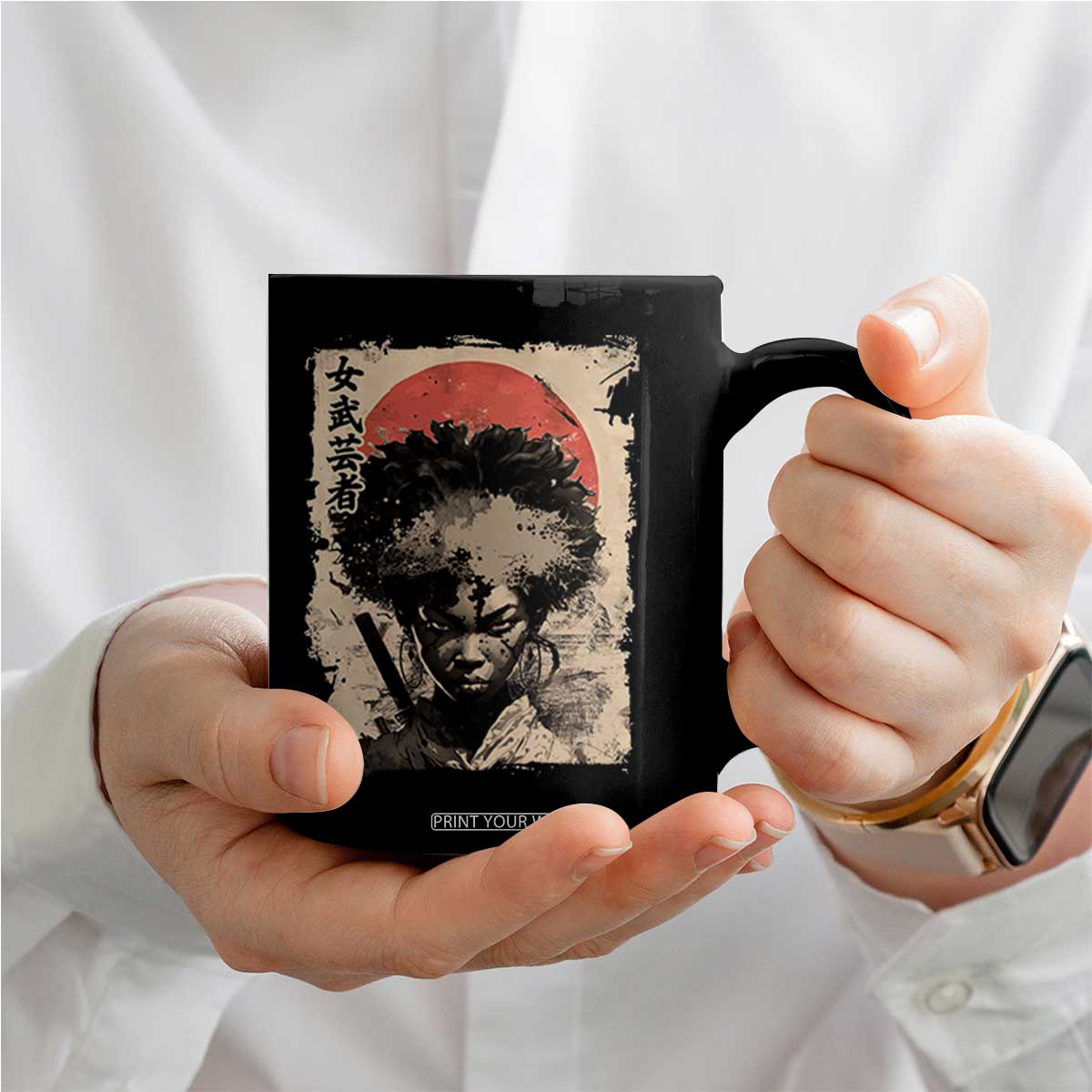 African American Female Samurai Warrior Coffee Mug Japanese Art Black Onna Bugeisha TS11 Print Your Wear