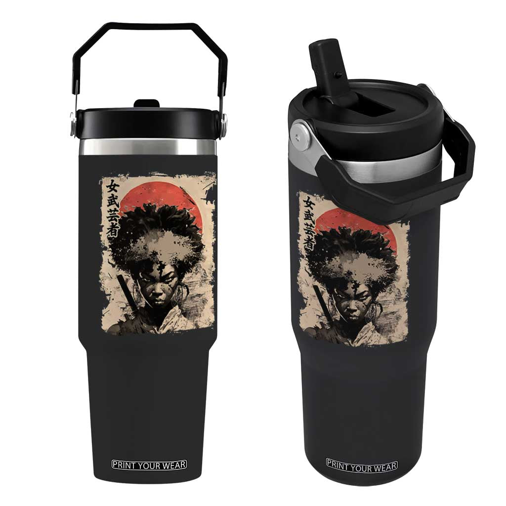 African American Female Samurai Warrior Flip Straw Tumbler Japanese Art Black Onna Bugeisha TS11 One Size: 30 oz Black Print Your Wear