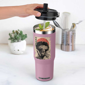 African American Female Samurai Warrior Flip Straw Tumbler Japanese Art Black Onna Bugeisha TS11 One Size: 30 oz Light Pink Print Your Wear
