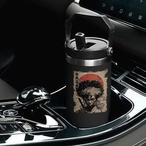 African American Female Samurai Warrior Flip Straw Tumbler Japanese Art Black Onna Bugeisha TS11 Print Your Wear