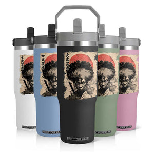 African American Female Samurai Warrior Flip Straw Tumbler Japanese Art Black Onna Bugeisha TS11 Print Your Wear