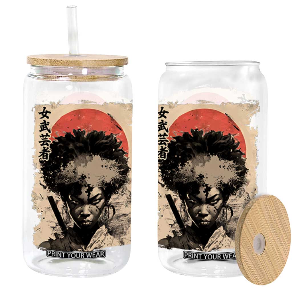 African American Female Samurai Warrior Glass Can Japanese Art Black Onna Bugeisha TS11 Black Print Your Wear