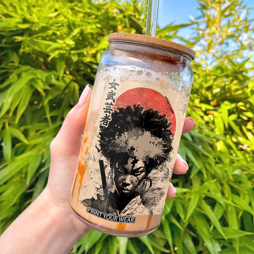 African American Female Samurai Warrior Glass Can Japanese Art Black Onna Bugeisha TS11 Print Your Wear
