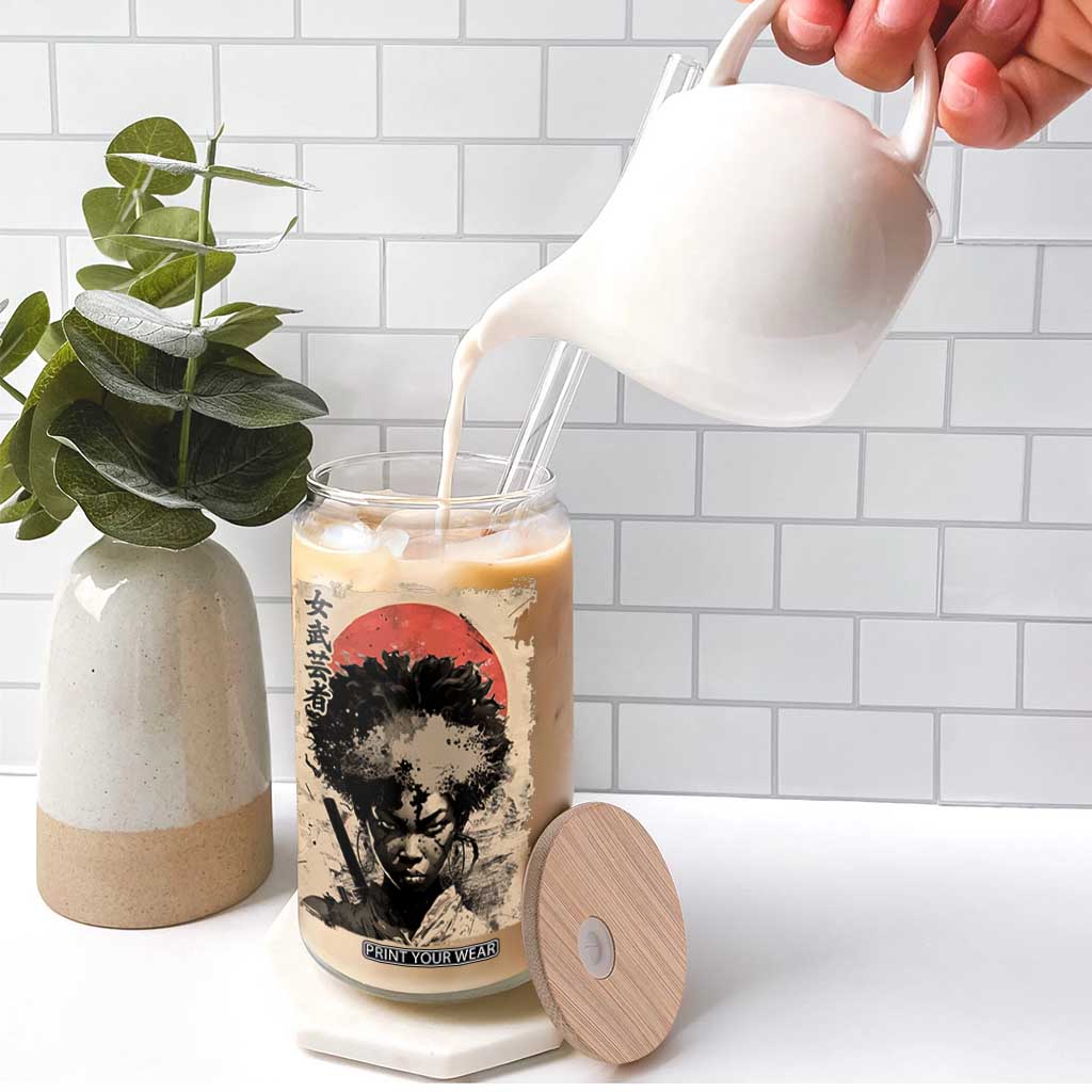 African American Female Samurai Warrior Glass Can Japanese Art Black Onna Bugeisha TS11 Print Your Wear