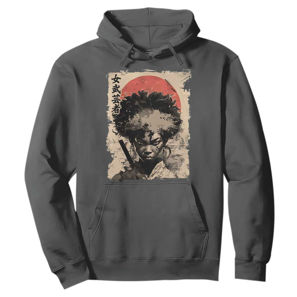 African American Female Samurai Warrior Hoodie Japanese Art Black Onna Bugeisha TS11 Dark Heather Print Your Wear