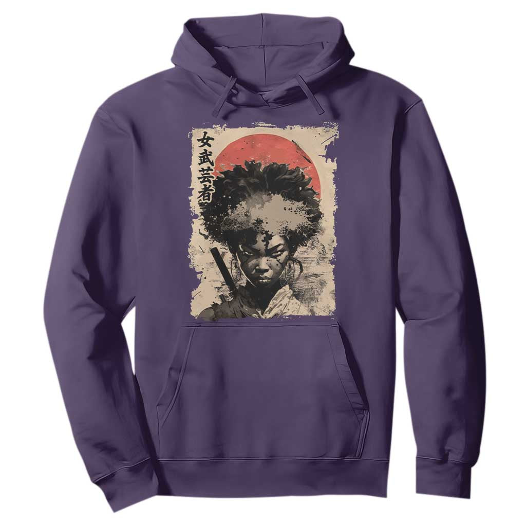 African American Female Samurai Warrior Hoodie Japanese Art Black Onna Bugeisha TS11 Purple Print Your Wear