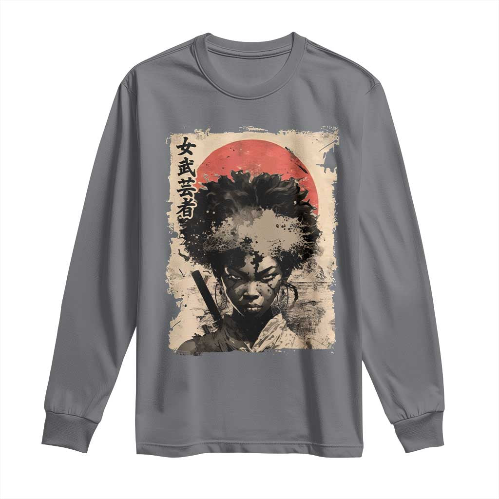 African American Female Samurai Warrior Long Sleeve Shirt Japanese Art Black Onna Bugeisha TS11 Charcoal Print Your Wear