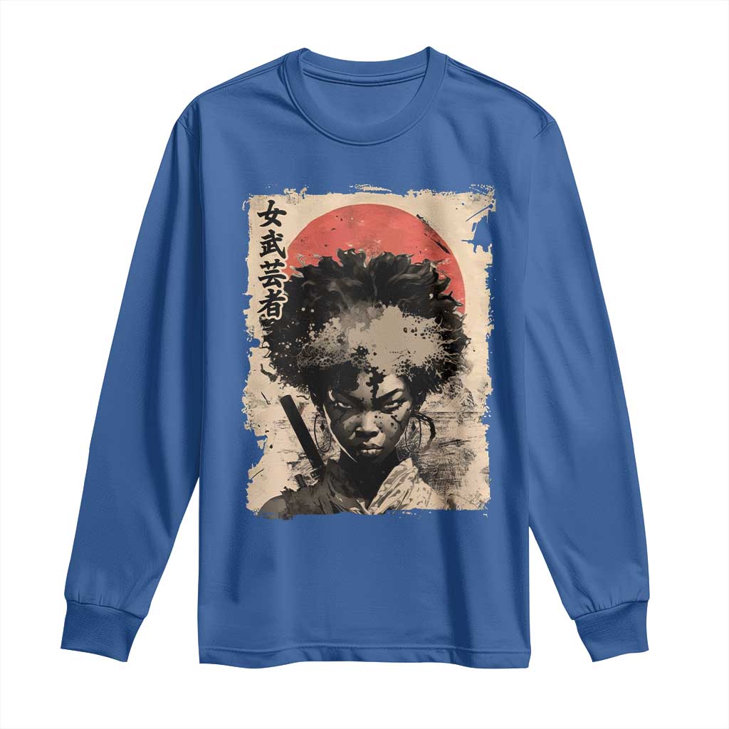 African American Female Samurai Warrior Long Sleeve Shirt Japanese Art Black Onna Bugeisha TS11 Royal Blue Print Your Wear
