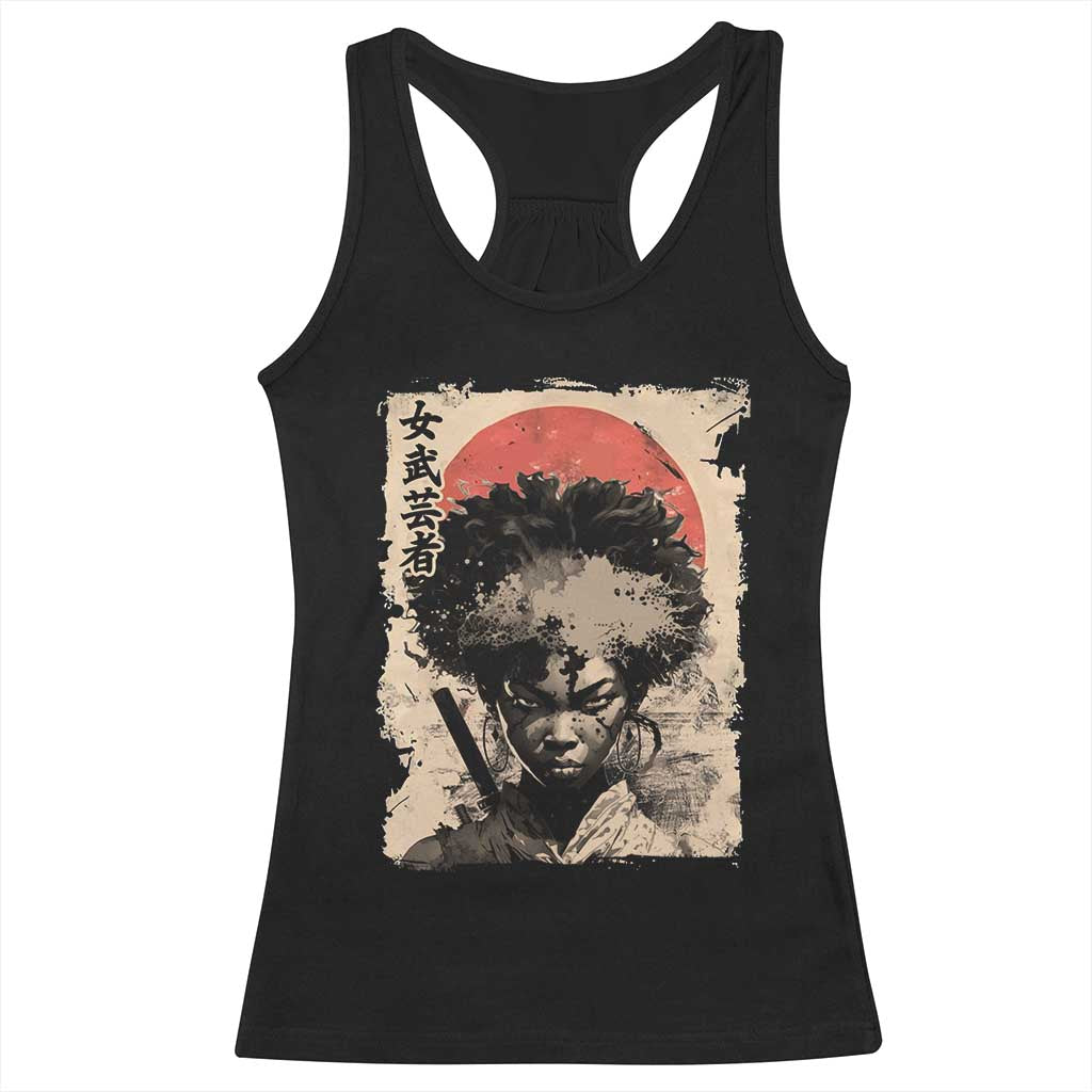 African American Female Samurai Warrior Racerback Tank Top Japanese Art Black Onna Bugeisha TS11 Black Print Your Wear