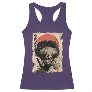 African American Female Samurai Warrior Racerback Tank Top Japanese Art Black Onna Bugeisha TS11 Purple Print Your Wear