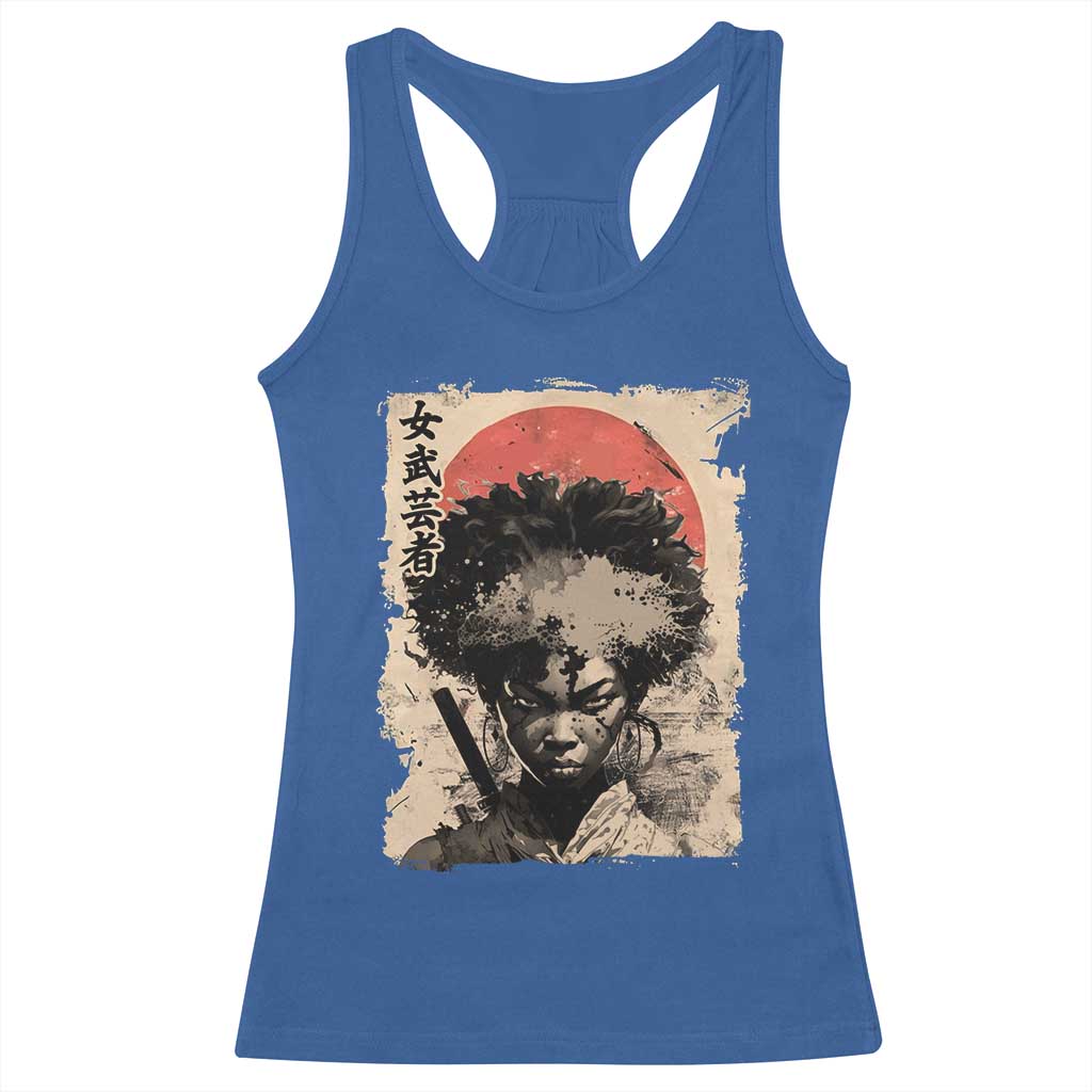 African American Female Samurai Warrior Racerback Tank Top Japanese Art Black Onna Bugeisha TS11 Royal Blue Print Your Wear