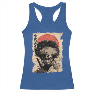 African American Female Samurai Warrior Racerback Tank Top Japanese Art Black Onna Bugeisha TS11 Royal Blue Print Your Wear