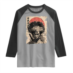 African American Female Samurai Warrior Raglan Shirt Japanese Art Black Onna Bugeisha TS11 Sport Gray Black Print Your Wear