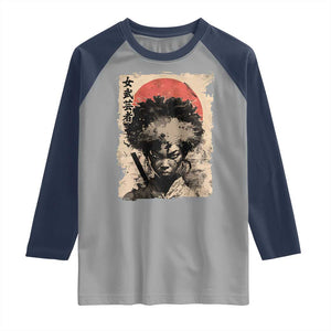 African American Female Samurai Warrior Raglan Shirt Japanese Art Black Onna Bugeisha TS11 Sport Gray Navy Print Your Wear