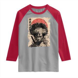 African American Female Samurai Warrior Raglan Shirt Japanese Art Black Onna Bugeisha TS11 Sport Gray Red Print Your Wear