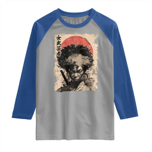 African American Female Samurai Warrior Raglan Shirt Japanese Art Black Onna Bugeisha TS11 Sport Gray Royal Print Your Wear