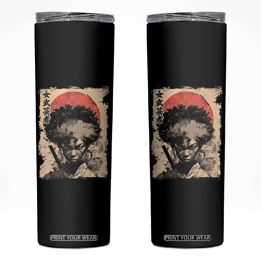 African American Female Samurai Warrior Skinny Tumbler Japanese Art Black Onna Bugeisha TS11 Black Print Your Wear