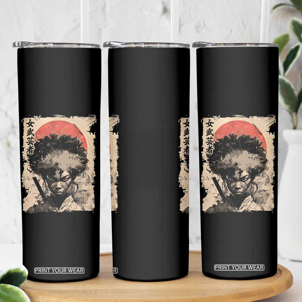 African American Female Samurai Warrior Skinny Tumbler Japanese Art Black Onna Bugeisha TS11 Print Your Wear