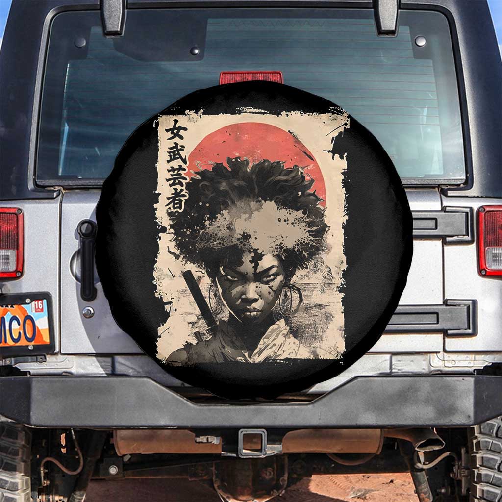 African American Female Samurai Warrior Spare Tire Cover Japanese Art Black Onna Bugeisha TS11 No hole Black Print Your Wear