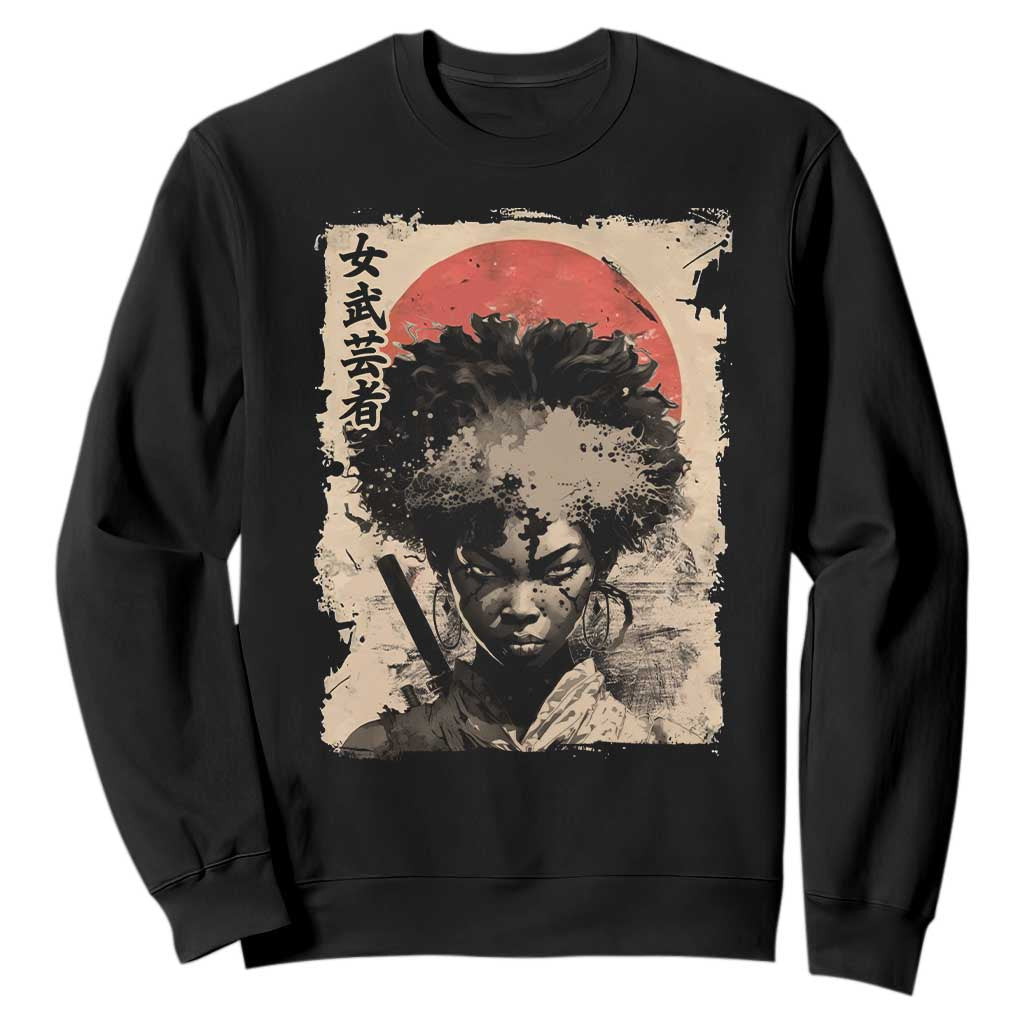 African American Female Samurai Warrior Sweatshirt Japanese Art Black Onna Bugeisha TS11 Black Print Your Wear