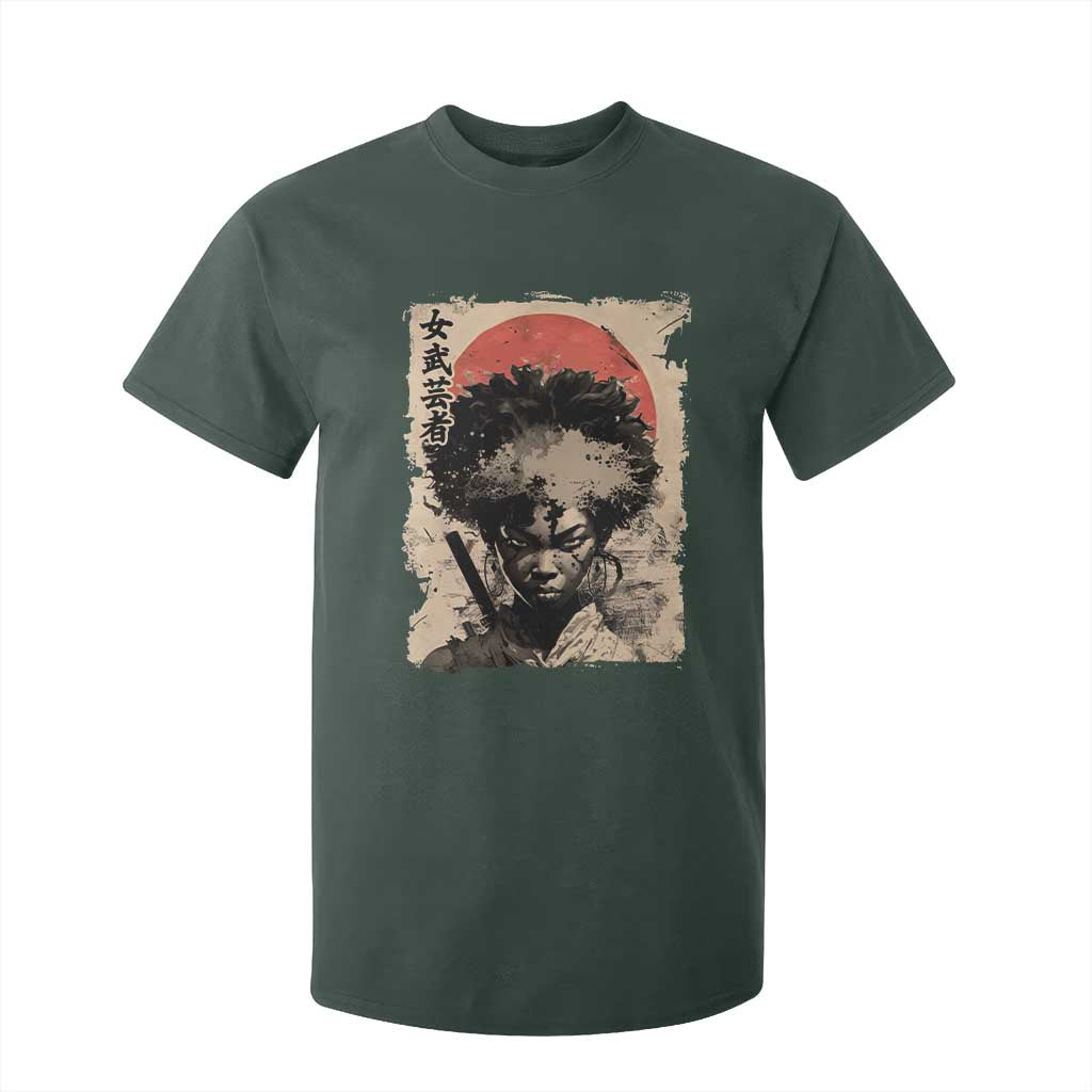 African American Female Samurai Warrior T Shirt For Kid Japanese Art Black Onna Bugeisha TS11 Dark Forest Green Print Your Wear