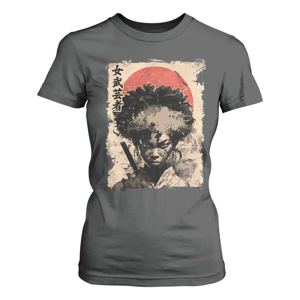 African American Female Samurai Warrior T Shirt For Women Japanese Art Black Onna Bugeisha TS11 Dark Heather Print Your Wear