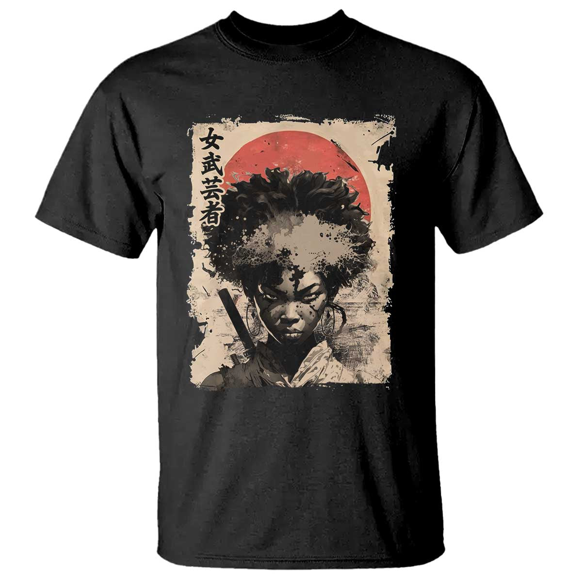 African American Female Samurai Warrior T Shirt Japanese Art Black Onna Bugeisha TS11 Black Print Your Wear