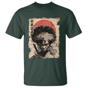 African American Female Samurai Warrior T Shirt Japanese Art Black Onna Bugeisha TS11 Dark Forest Green Print Your Wear
