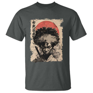 African American Female Samurai Warrior T Shirt Japanese Art Black Onna Bugeisha TS11 Dark Heather Print Your Wear