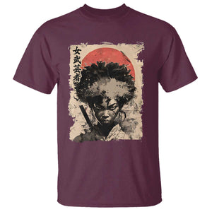 African American Female Samurai Warrior T Shirt Japanese Art Black Onna Bugeisha TS11 Maroon Print Your Wear