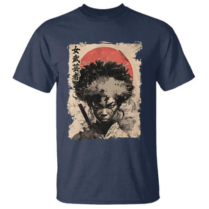 African American Female Samurai Warrior T Shirt Japanese Art Black Onna Bugeisha TS11 Navy Print Your Wear