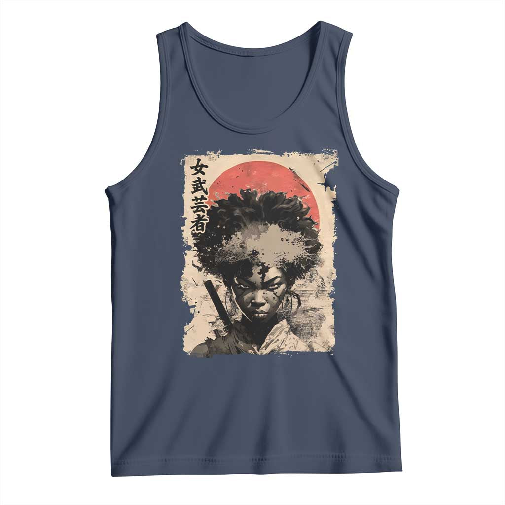 African American Female Samurai Warrior Tank Top Japanese Art Black Onna Bugeisha TS11 Navy Print Your Wear