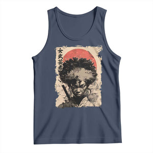 African American Female Samurai Warrior Tank Top Japanese Art Black Onna Bugeisha TS11 Navy Print Your Wear