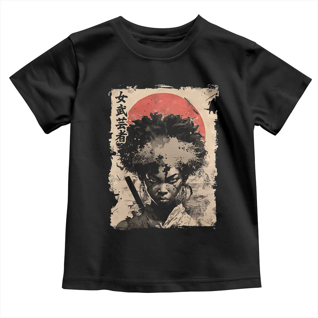 African American Female Samurai Warrior Toddler T Shirt Japanese Art Black Onna Bugeisha TS11 Black Print Your Wear