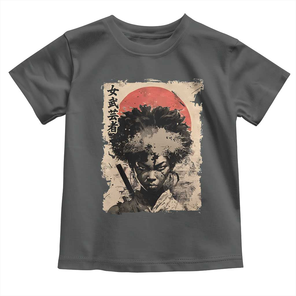 African American Female Samurai Warrior Toddler T Shirt Japanese Art Black Onna Bugeisha TS11 Dark Heather Print Your Wear