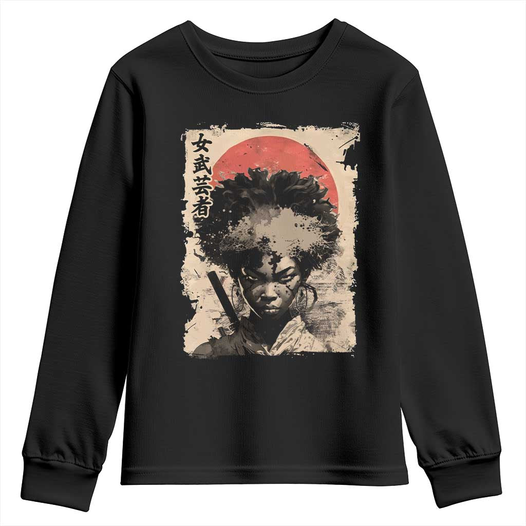 African American Female Samurai Warrior Youth Sweatshirt Japanese Art Black Onna Bugeisha TS11 Black Print Your Wear