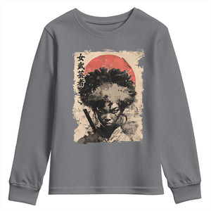 African American Female Samurai Warrior Youth Sweatshirt Japanese Art Black Onna Bugeisha TS11 Charcoal Print Your Wear