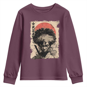 African American Female Samurai Warrior Youth Sweatshirt Japanese Art Black Onna Bugeisha TS11 Maroon Print Your Wear