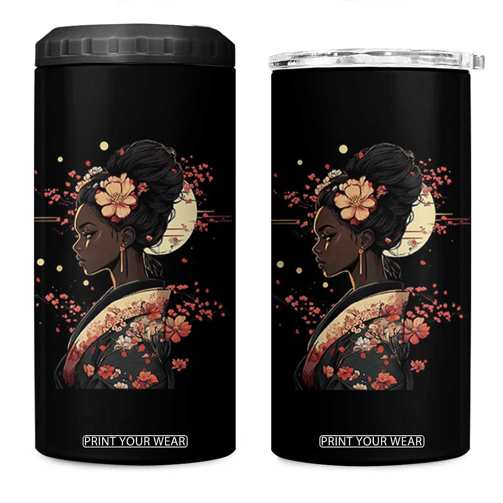 African American Geisha Kimono Blasian Japanese Sakura 4 in 1 Can Cooler Tumbler TS11 One Size: 16 oz Black Print Your Wear