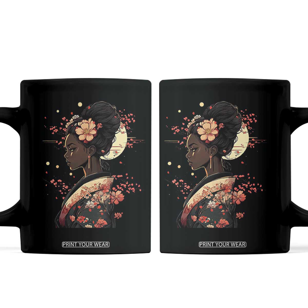 African American Geisha Kimono Blasian Japanese Sakura Coffee Mug TS11 Black Print Your Wear