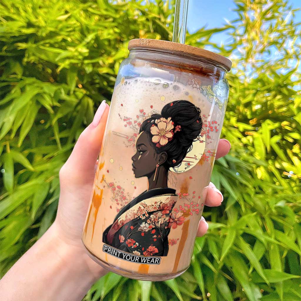 African American Geisha Kimono Blasian Japanese Sakura Glass Can TS11 Print Your Wear