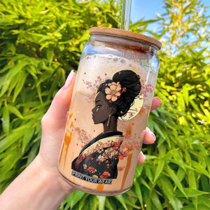 African American Geisha Kimono Blasian Japanese Sakura Glass Can TS11 Print Your Wear