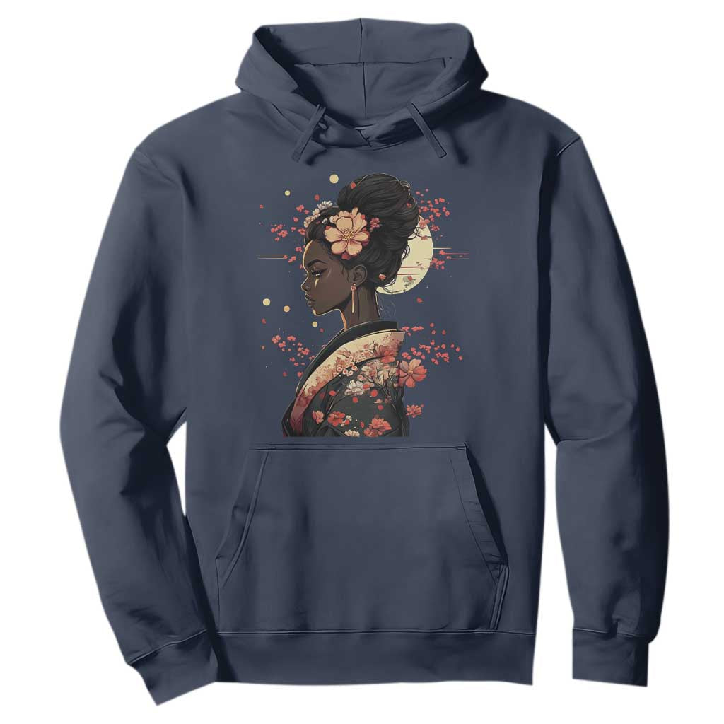 African American Geisha Kimono Blasian Japanese Sakura Hoodie TS11 Navy Print Your Wear